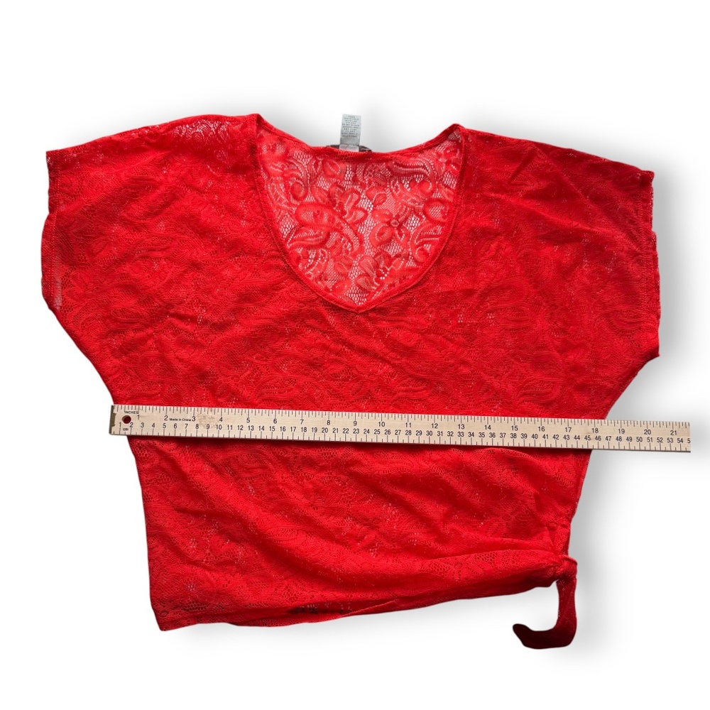 CHARLOTTE RUSSE Red Sheer Lace Tie Side Top XS - Picture 6 of 7